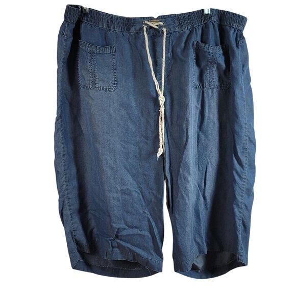 Democracy Chambray Capri Pants Blue Size 22 Pockets Cropped Wide Leg Pull On - Picture 1 of 6